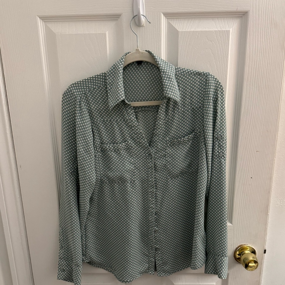 Express Green Polka Dot Button Down Shirt